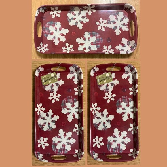 Casual Gourmet Melamine Sandwich Tray Snowflake Theme, Rectangular with Handles - Picture 1 of 7